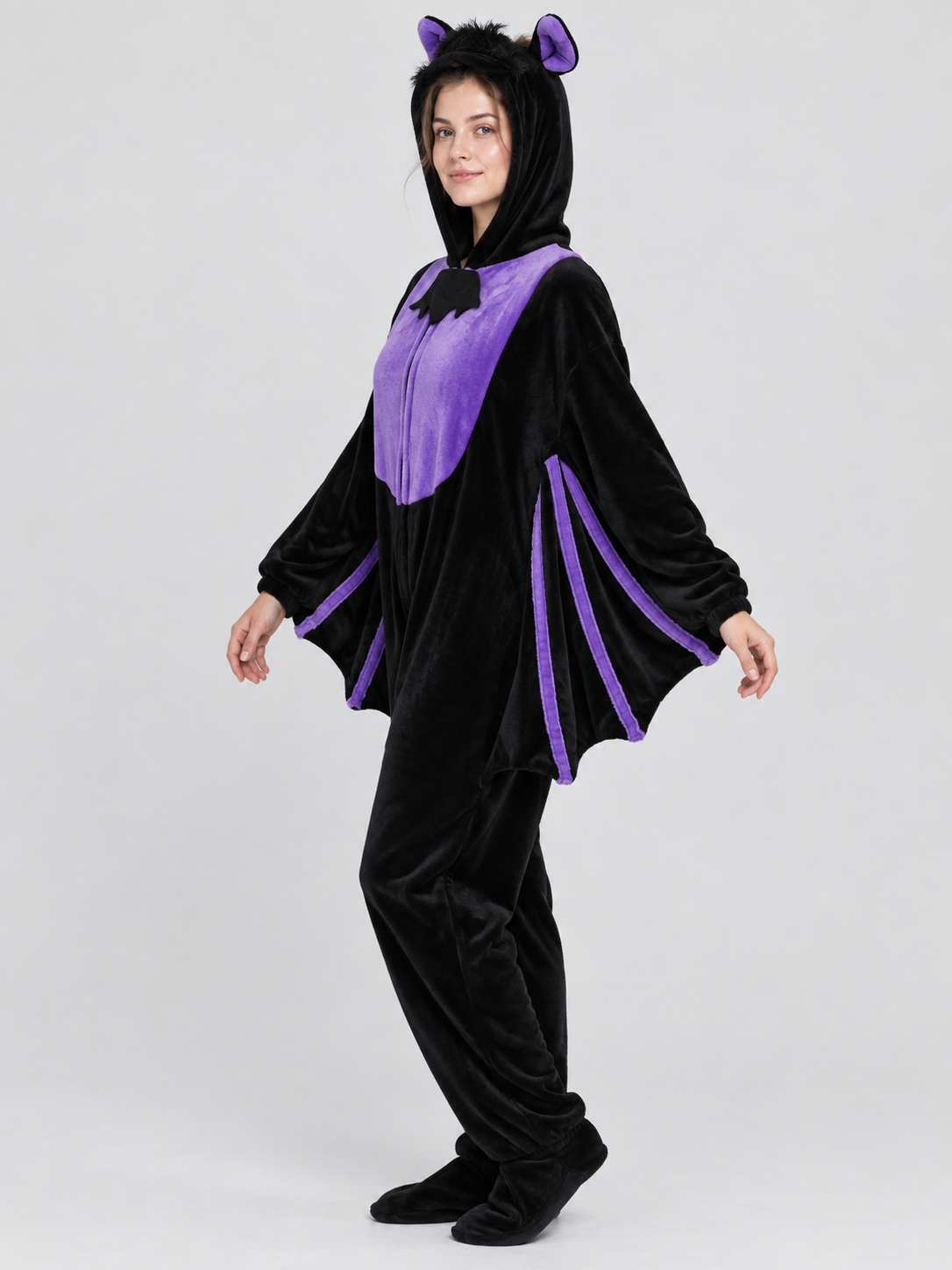 Bat Pajama Jumpsuit with Ears and Wing Details