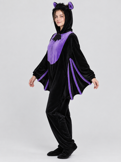 Bat Pajama Jumpsuit with Ears and Wing Details