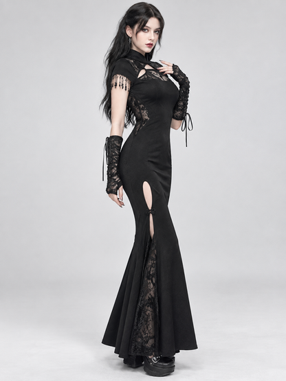 Gothic Black Lace Dress with High Collar