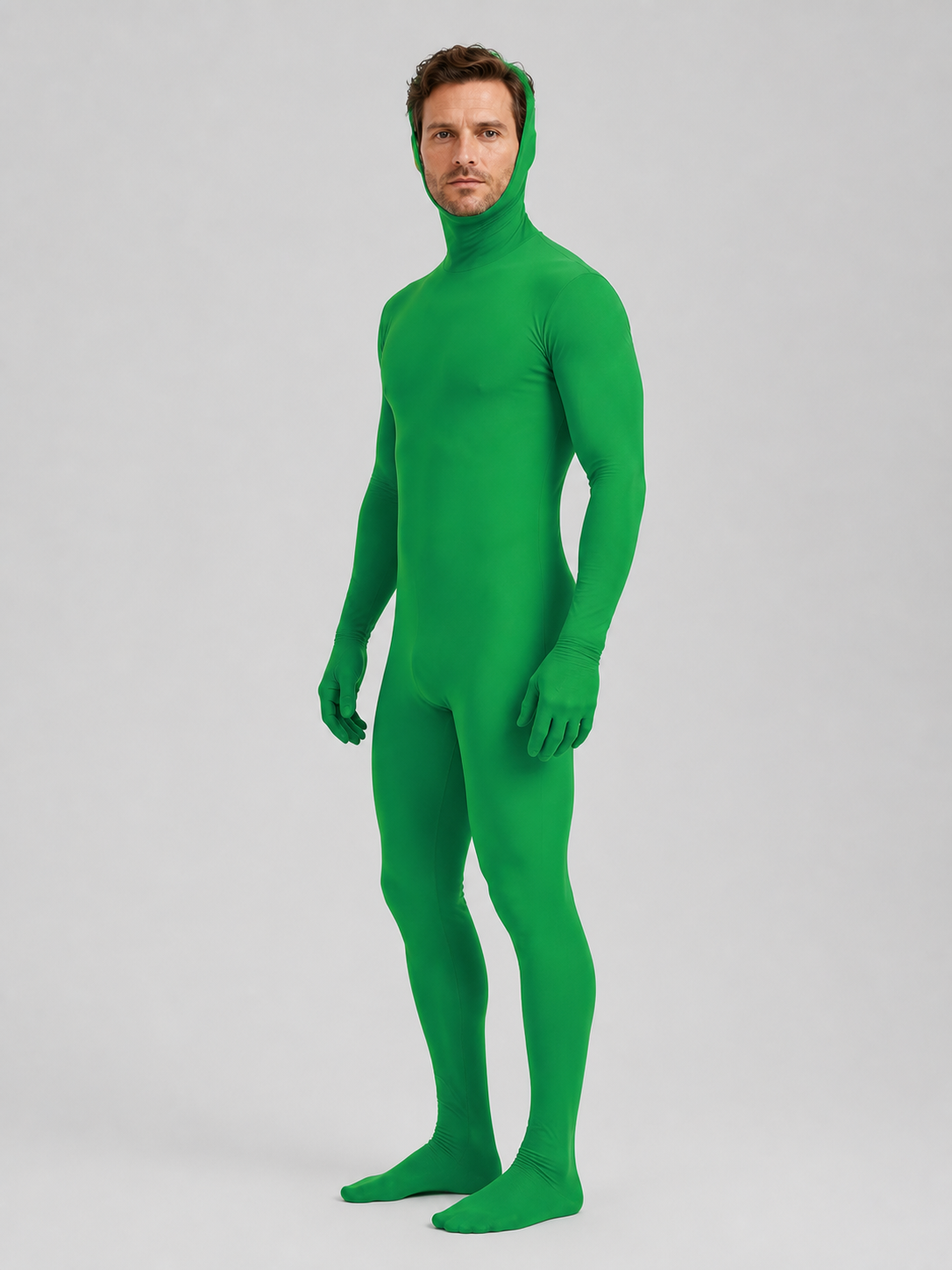 Green Fitted Jumpsuit with Open Face for Adults side view