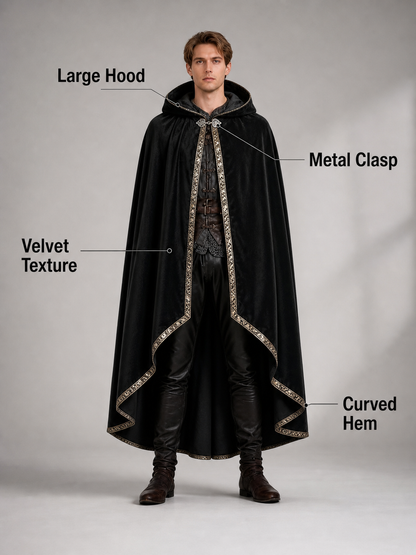 Black Medieval Hooded Carnival Cape