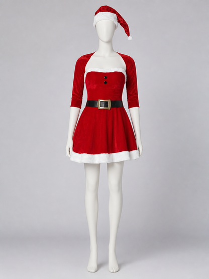 Santa Claus Costume Dress with White Trim side view
