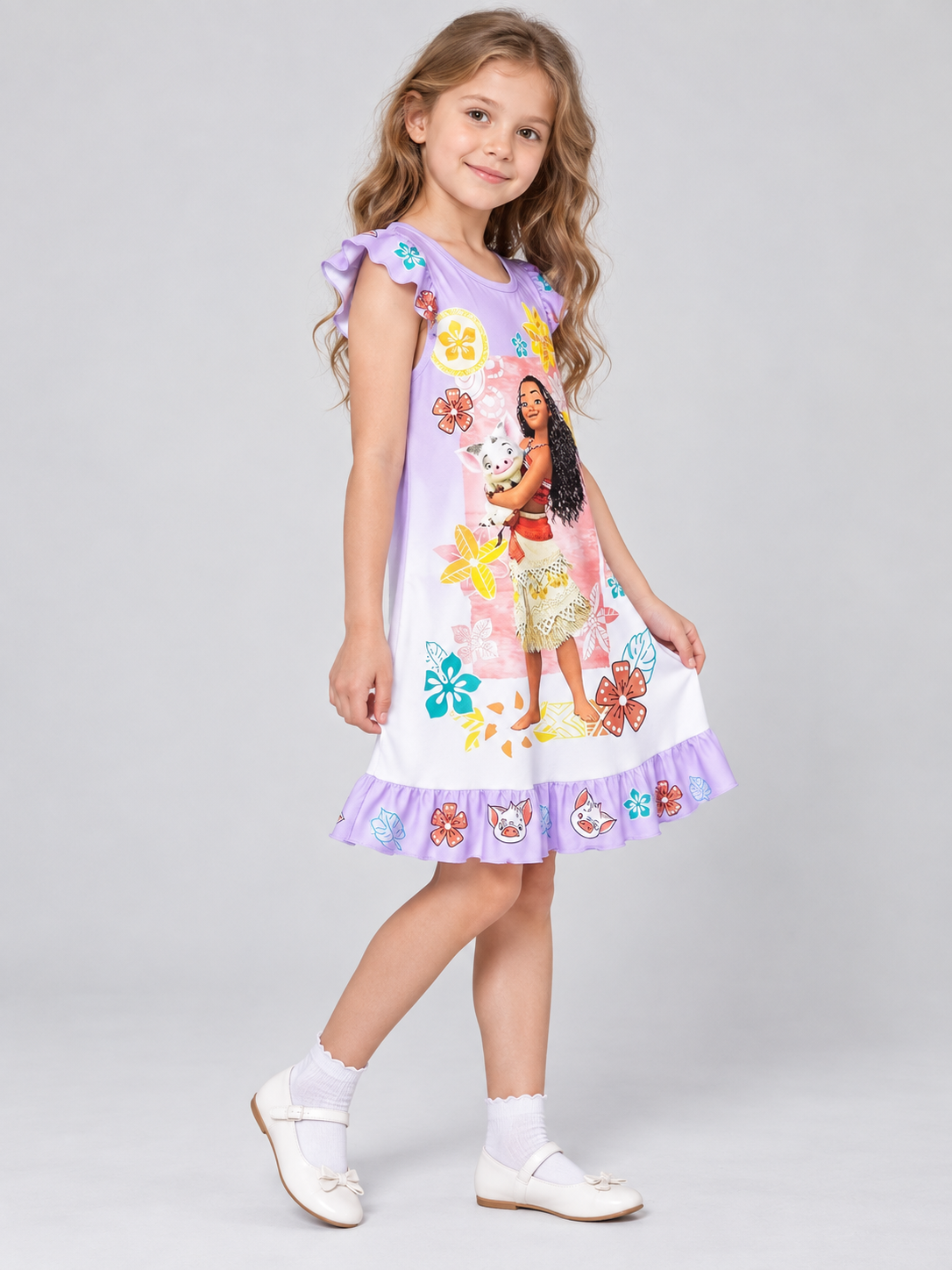 Light purple children's dress with floral print