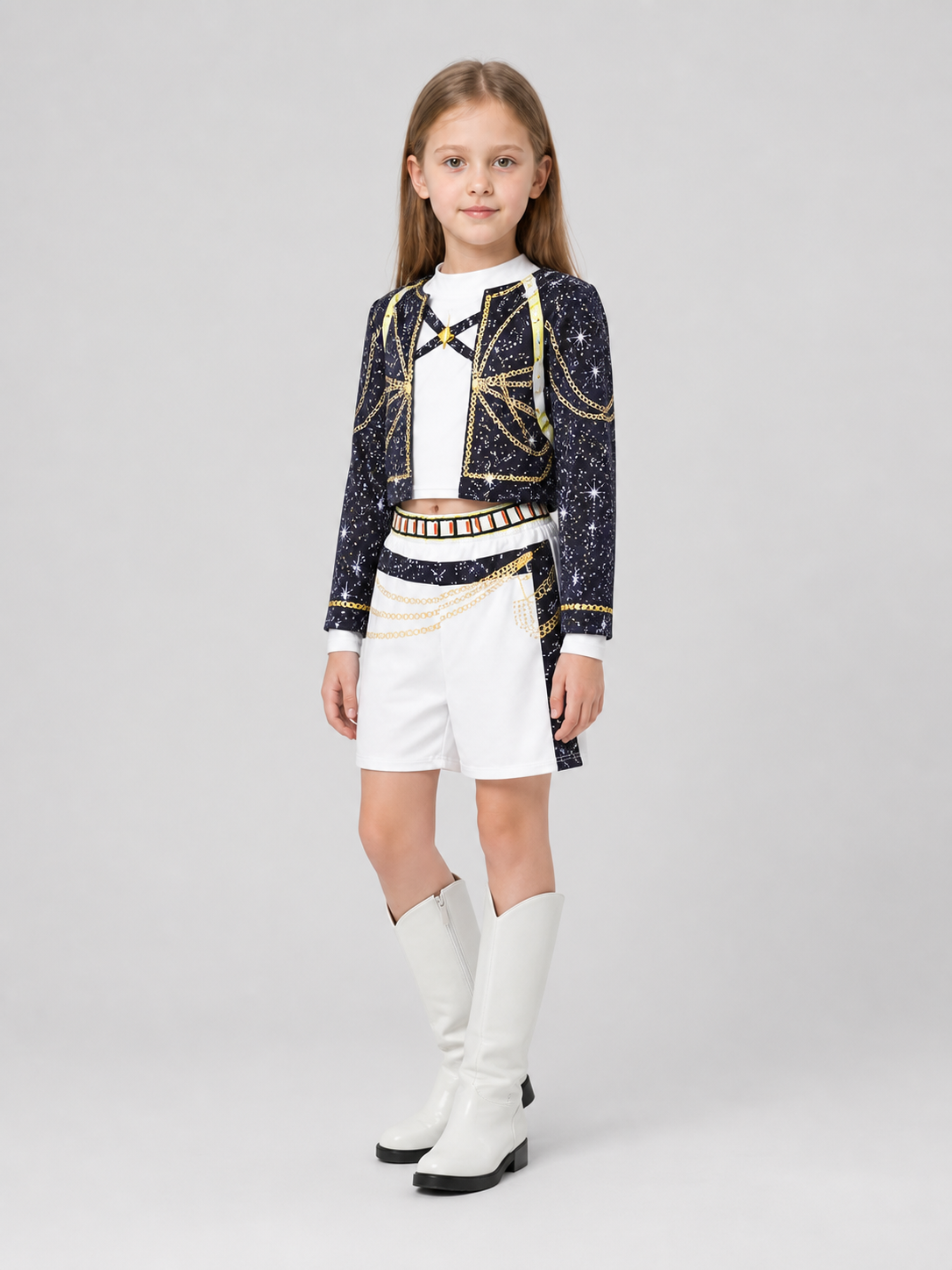 Children’s Demon Hunter Costume, Black, White, and Gold side view