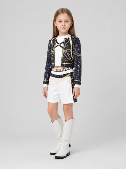 Children’s Demon Hunter Costume, Black, White, and Gold side view