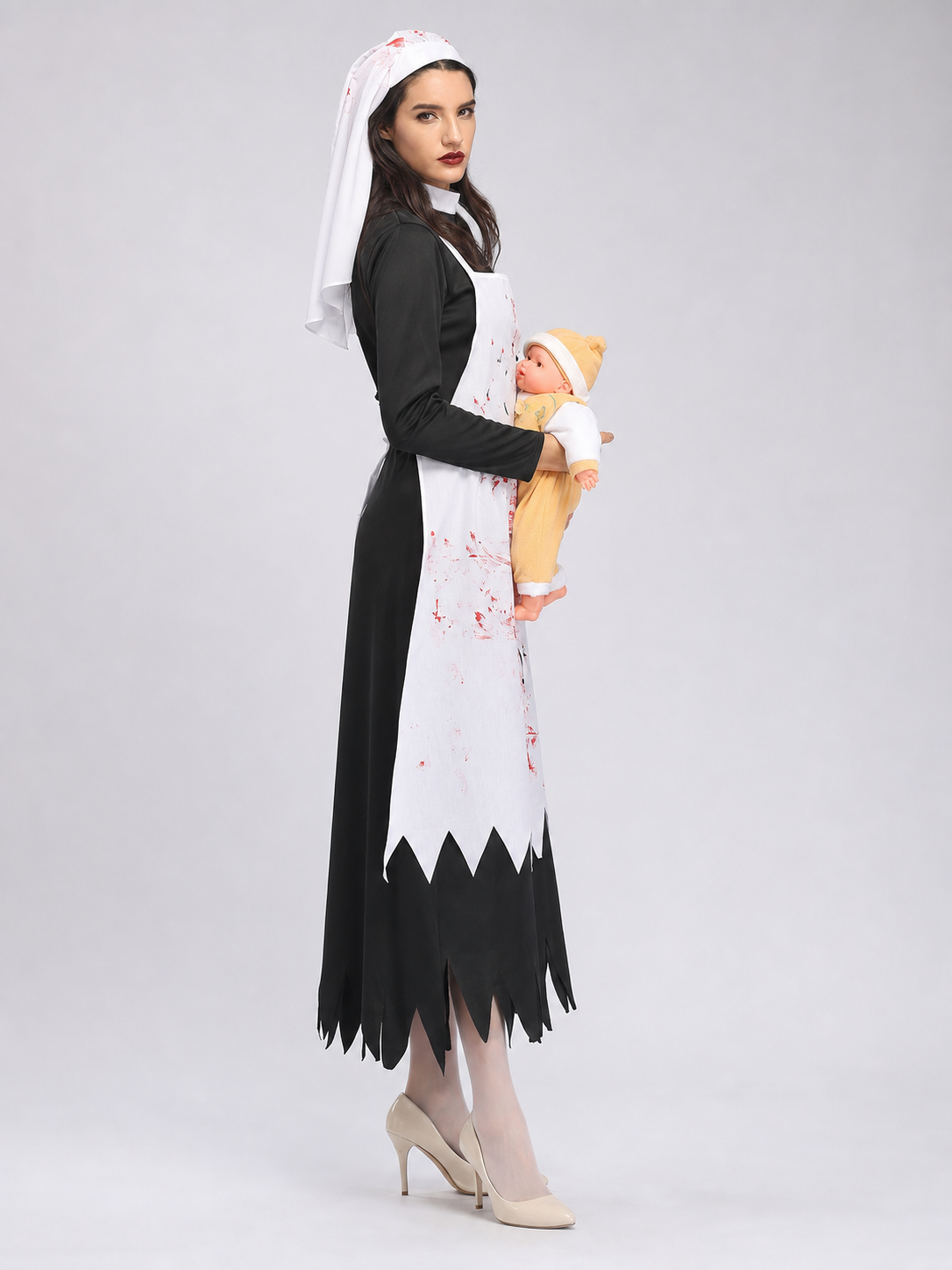Halloween Costume: Black-and-White Robe with Bloody Pattern
