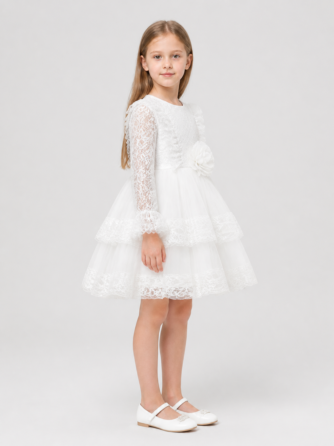 Girls' Lace Tulle Dress with a Full Skirt