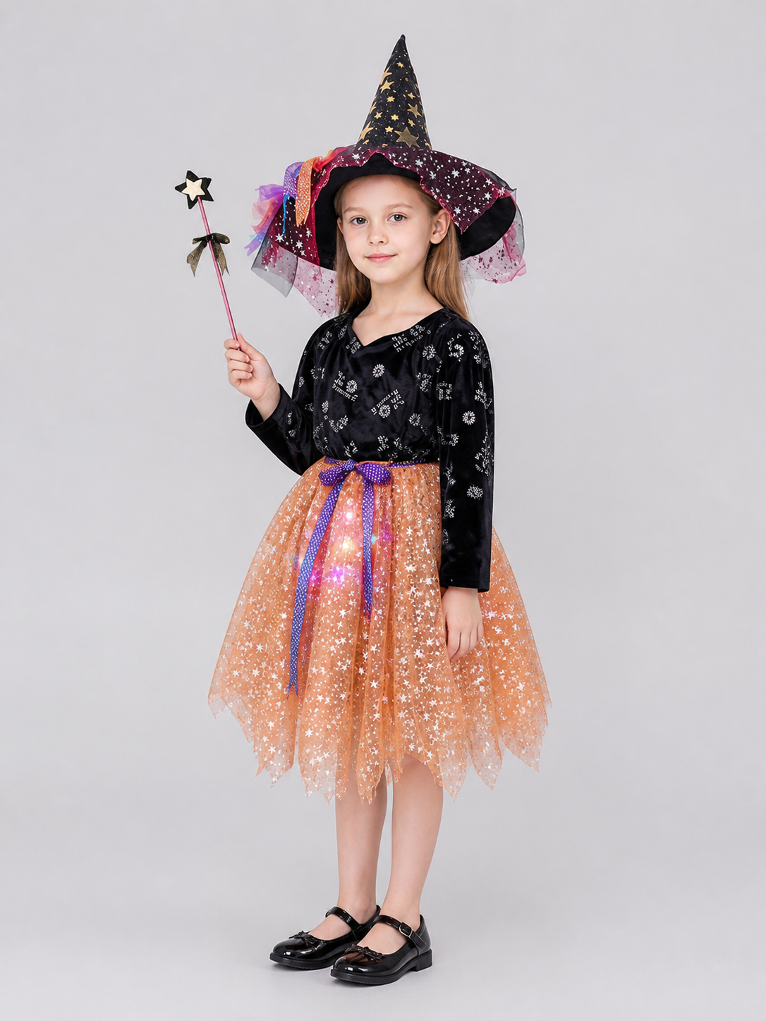 Witch Costume with Skirt and Magic Wand side view