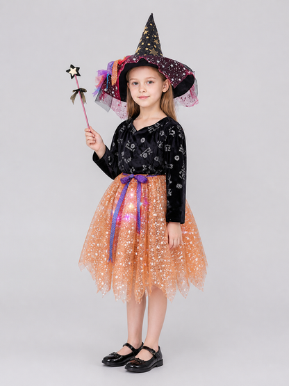 Witch Costume with Skirt and Magic Wand side view