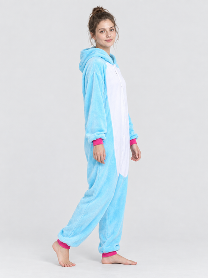 Flannel Hooded Pajama Jumpsuit with White Insert
