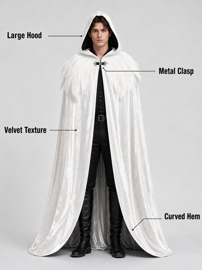 White Velvet Cape with Feather Trim, Maxi