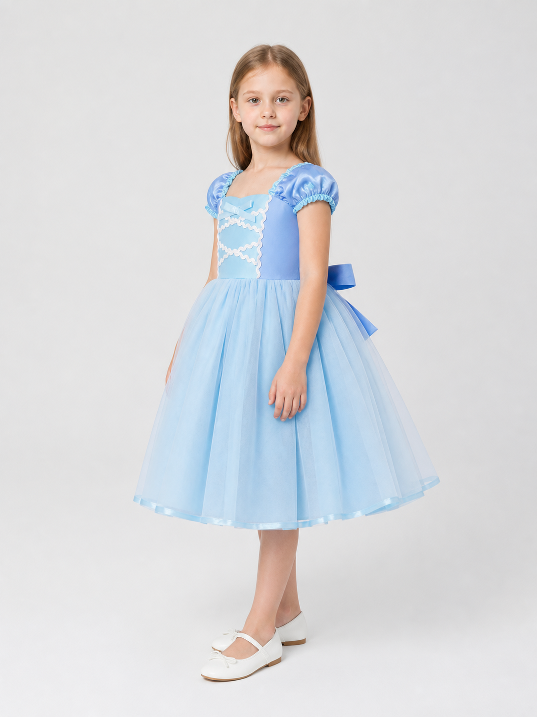 Puffy Blue Princess Dress with Bow side view