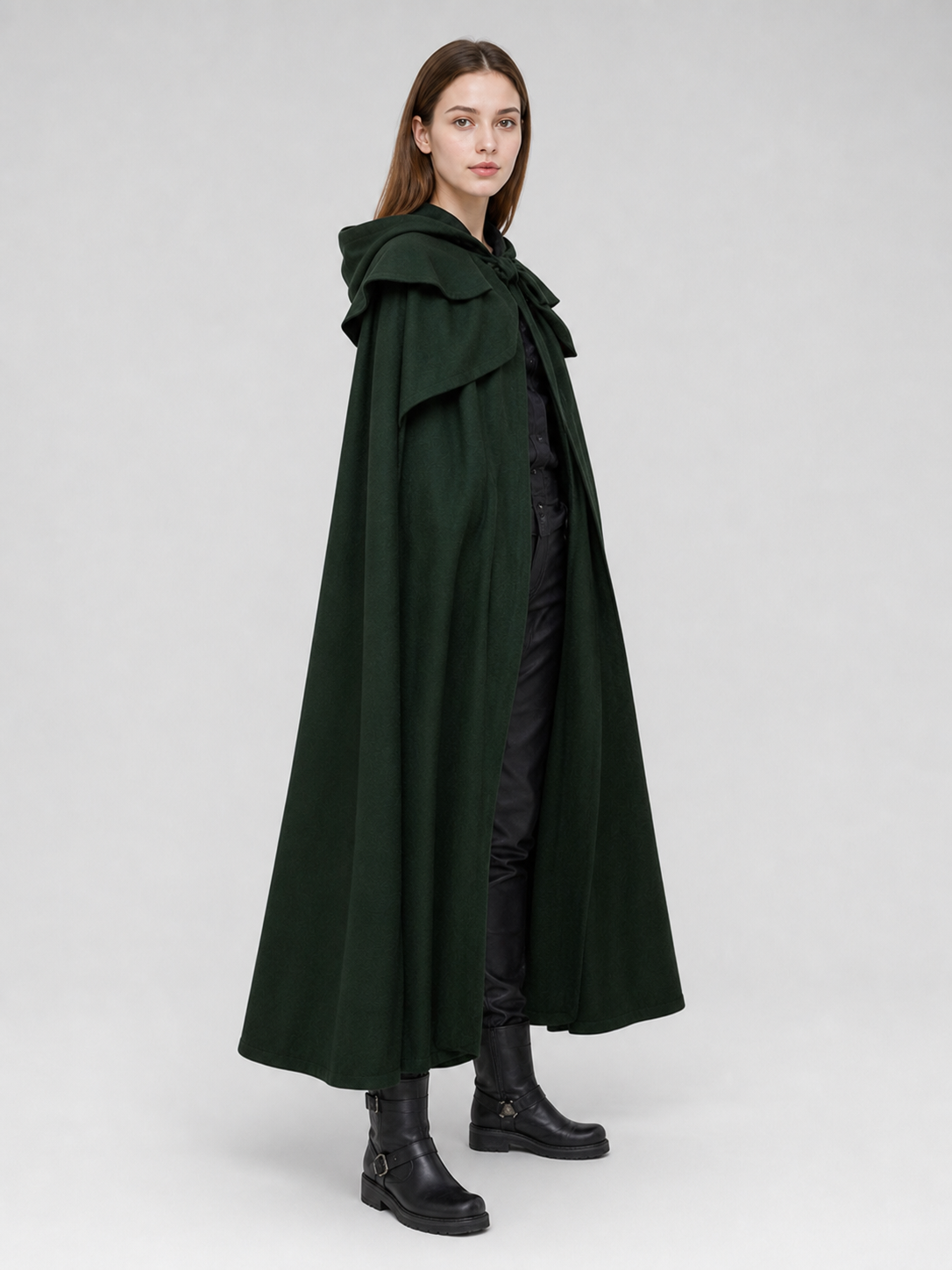 Gothic Medieval Hooded Cloak, Dark Green