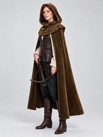 Long Hooded Cape, Dark Brown