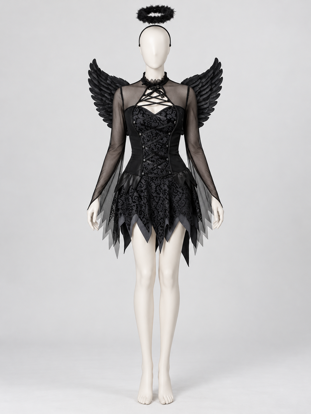 Carnival Costume with Black Dress, Wings, and Halo