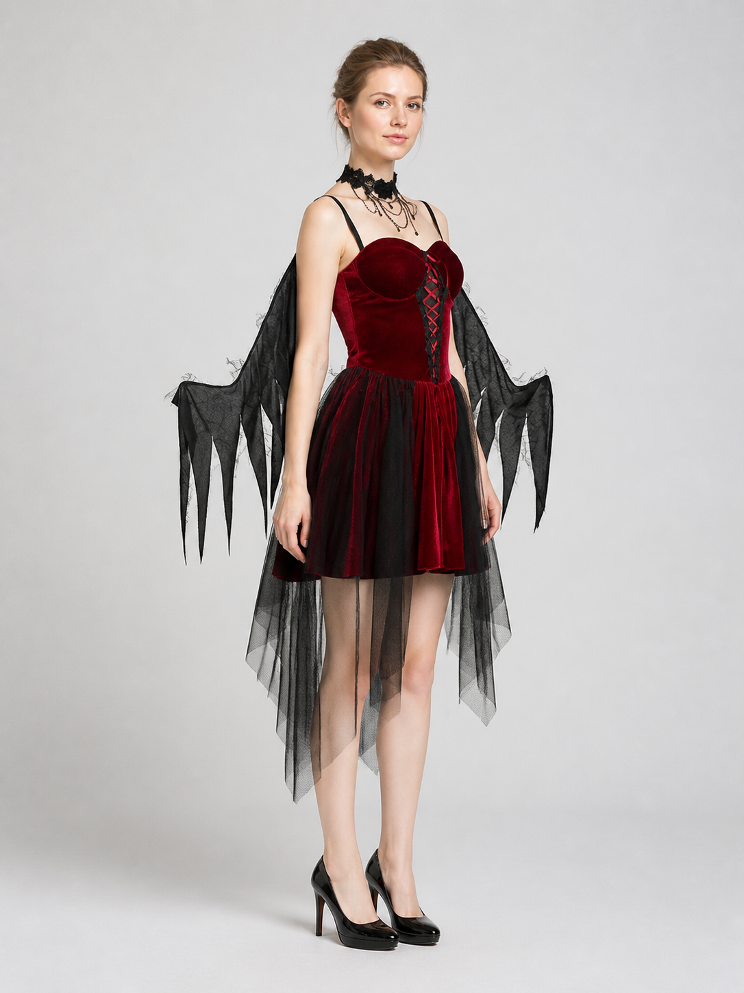 Halloween Gothic Cosplay Costume with Wings side view
