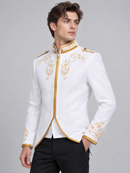 Vampire Halloween Costume: White Jacket with Gold Embroidery