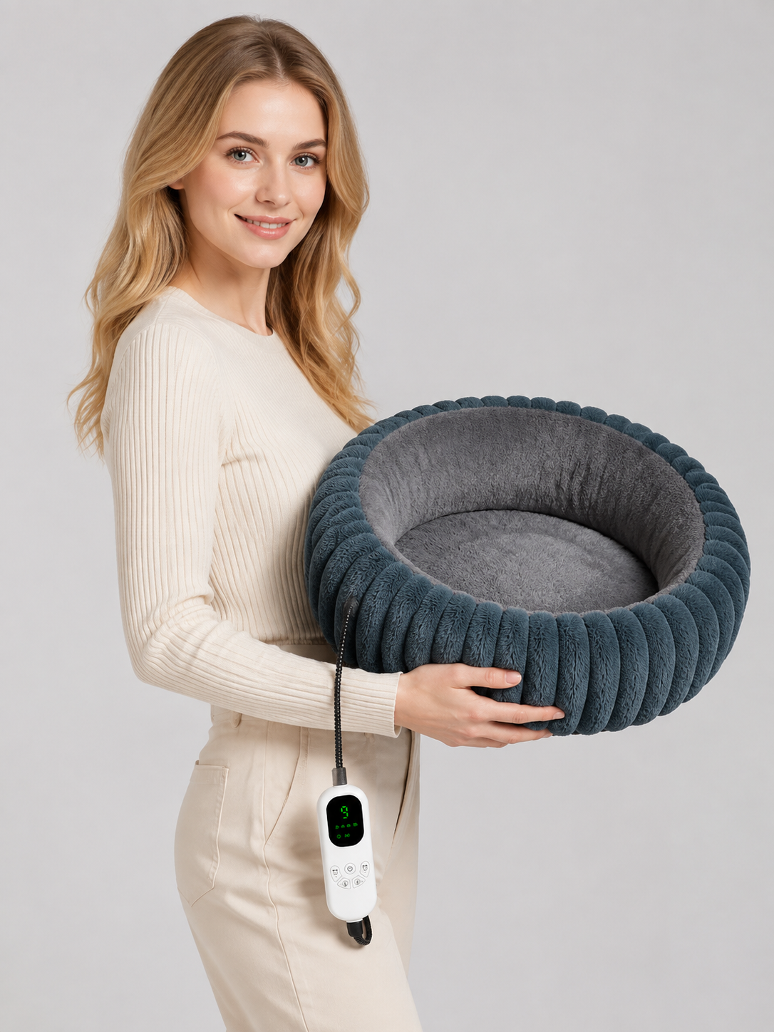 Round Heated Pet Bed with Timer side view