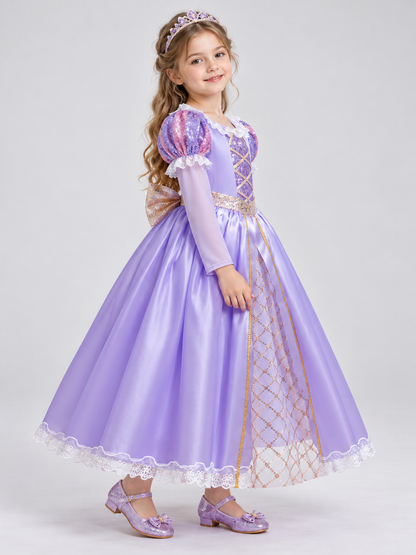 Purple Girls' Holiday Dress with Lace and Bow
