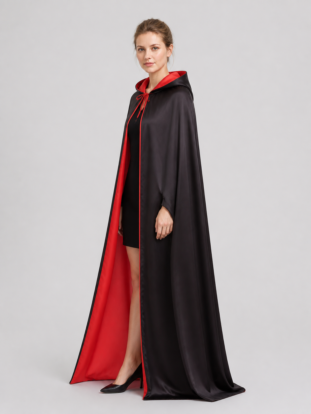 Black and Red Reversible Hooded Cloak for Cosplay