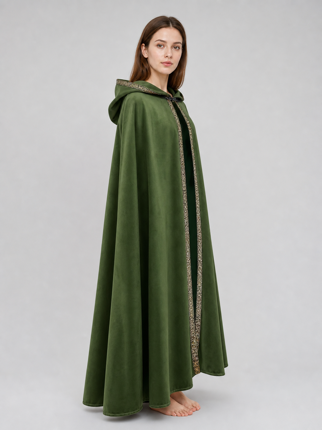 Green Carnival Cloak with Hood and Trim