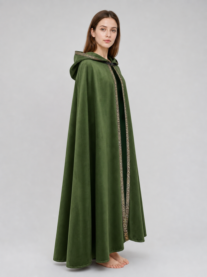 Green Carnival Cloak with Hood and Trim