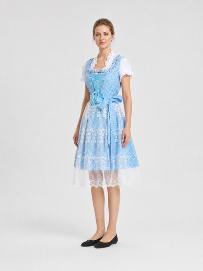 Short Light Blue Dress with Lace Skirt and Bow side view