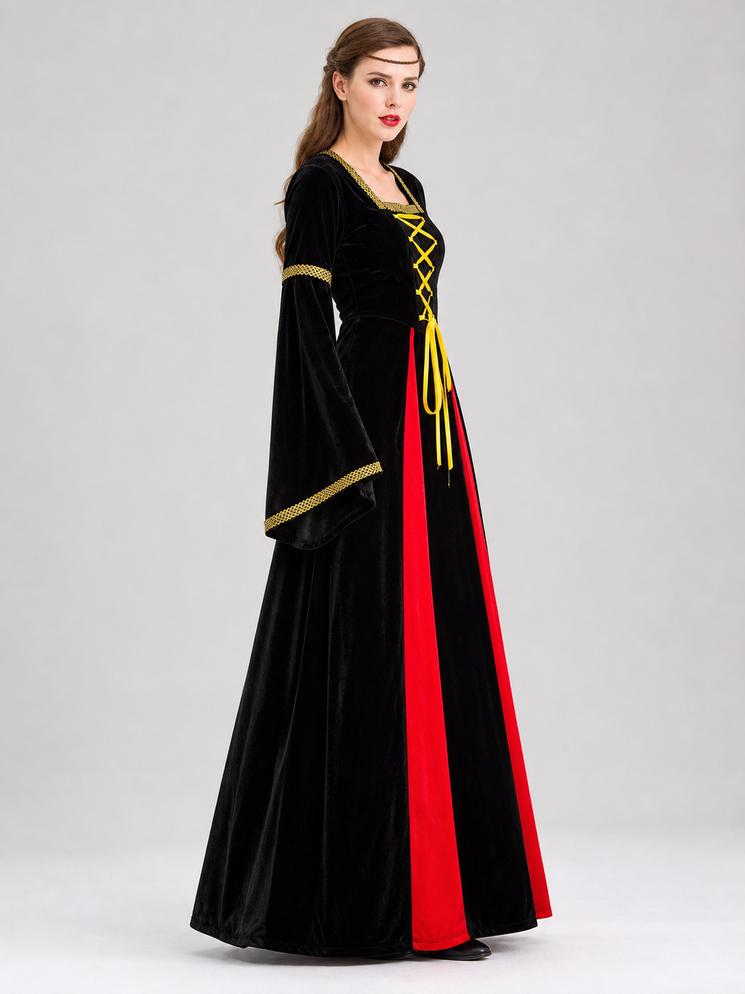 Long Medieval Carnival Dress with Lace-Up Front