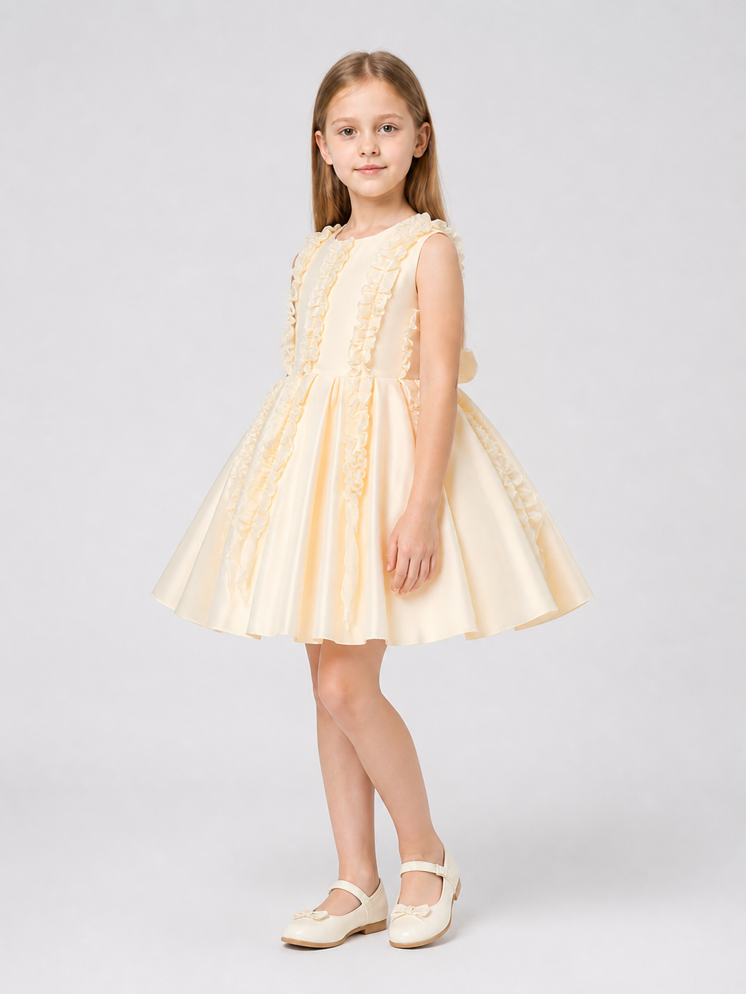 Satin Tutu Dress with Bow for Flower Girl side view