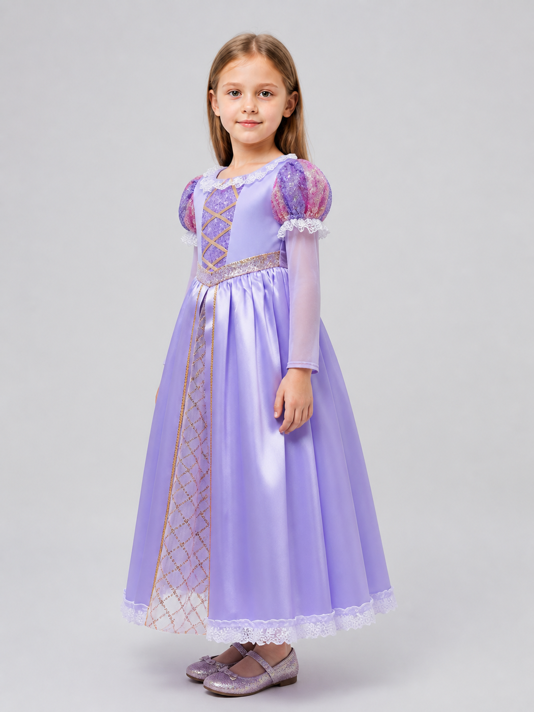 Purple Princess Dress for Cosplay, Sequins, Lace side view