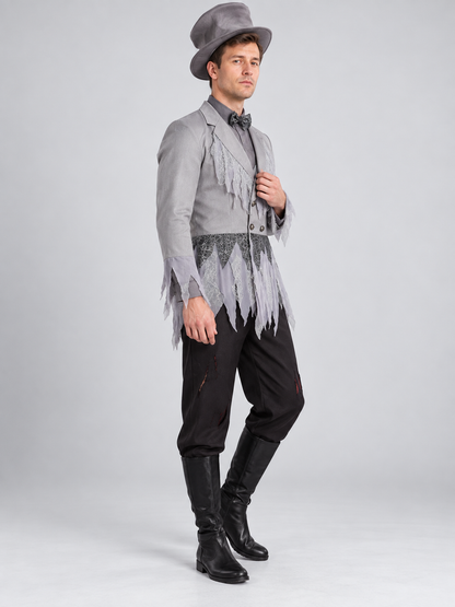 Vampire carnival costume with gray hat and bow tie