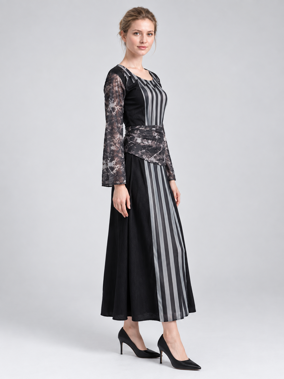 Witch Costume with Belt, Stripes, and Openwork Sleeves side view
