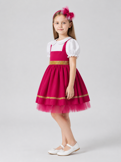 Children's Full Skirt Dress with Sequins and Headband side view