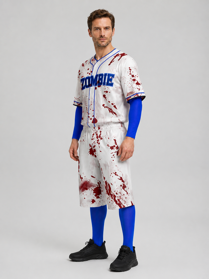 Zombie Costume: T-Shirt and Shorts with Blood, Blue Accents, S-XXL side view