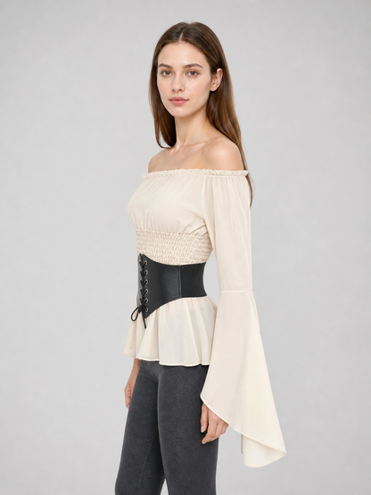 Off-Shoulder Blouse with Corset Belt