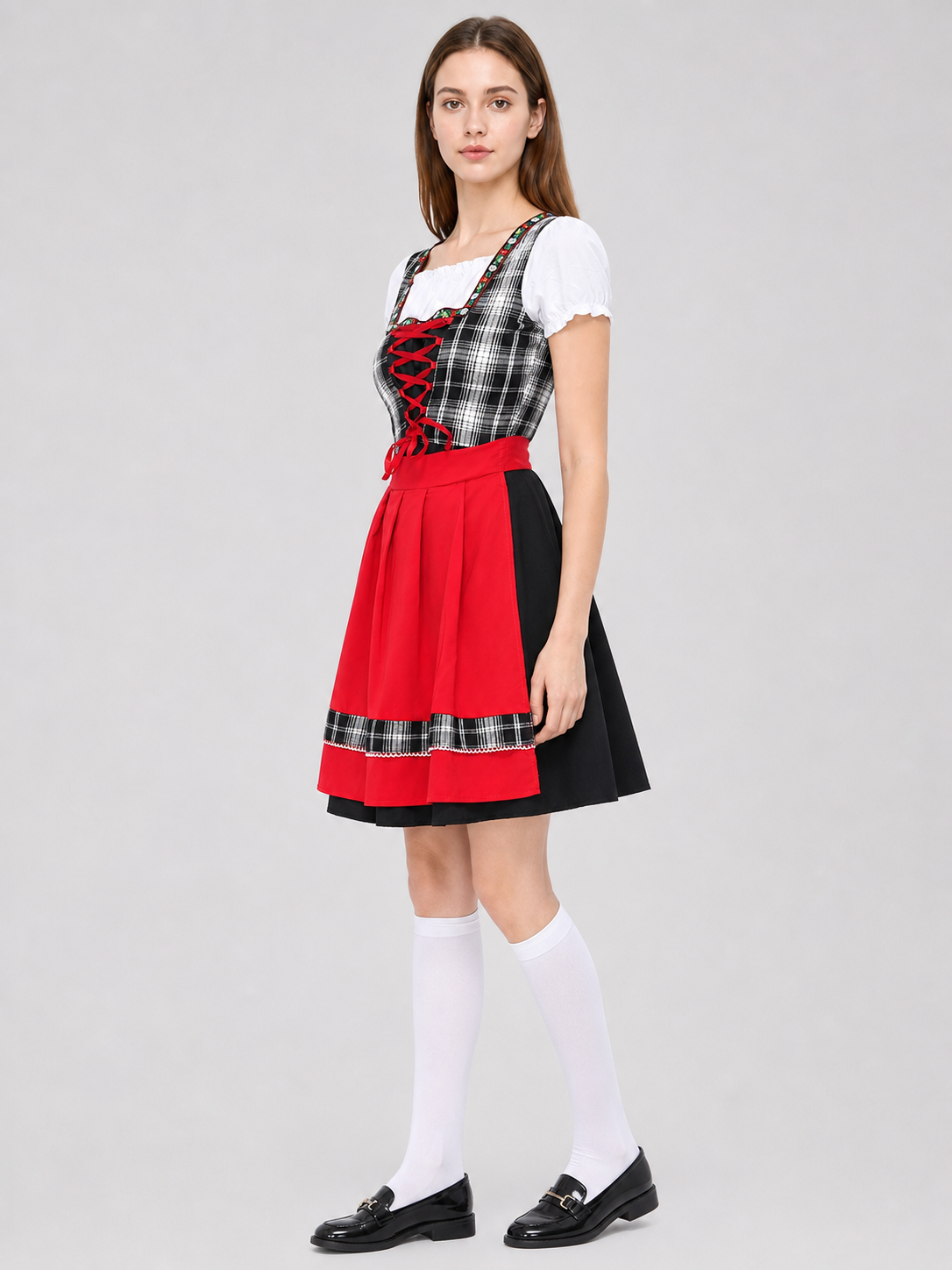 Plaid Dirndl-Style Dress for Festive Occasions