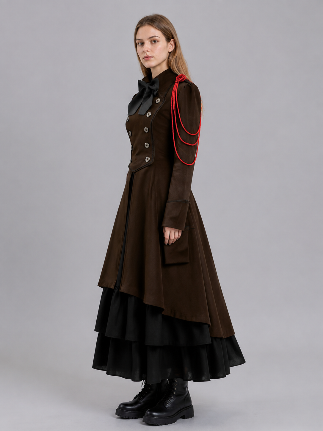 Gothic Cosplay Dress with a Tiered Skirt side view