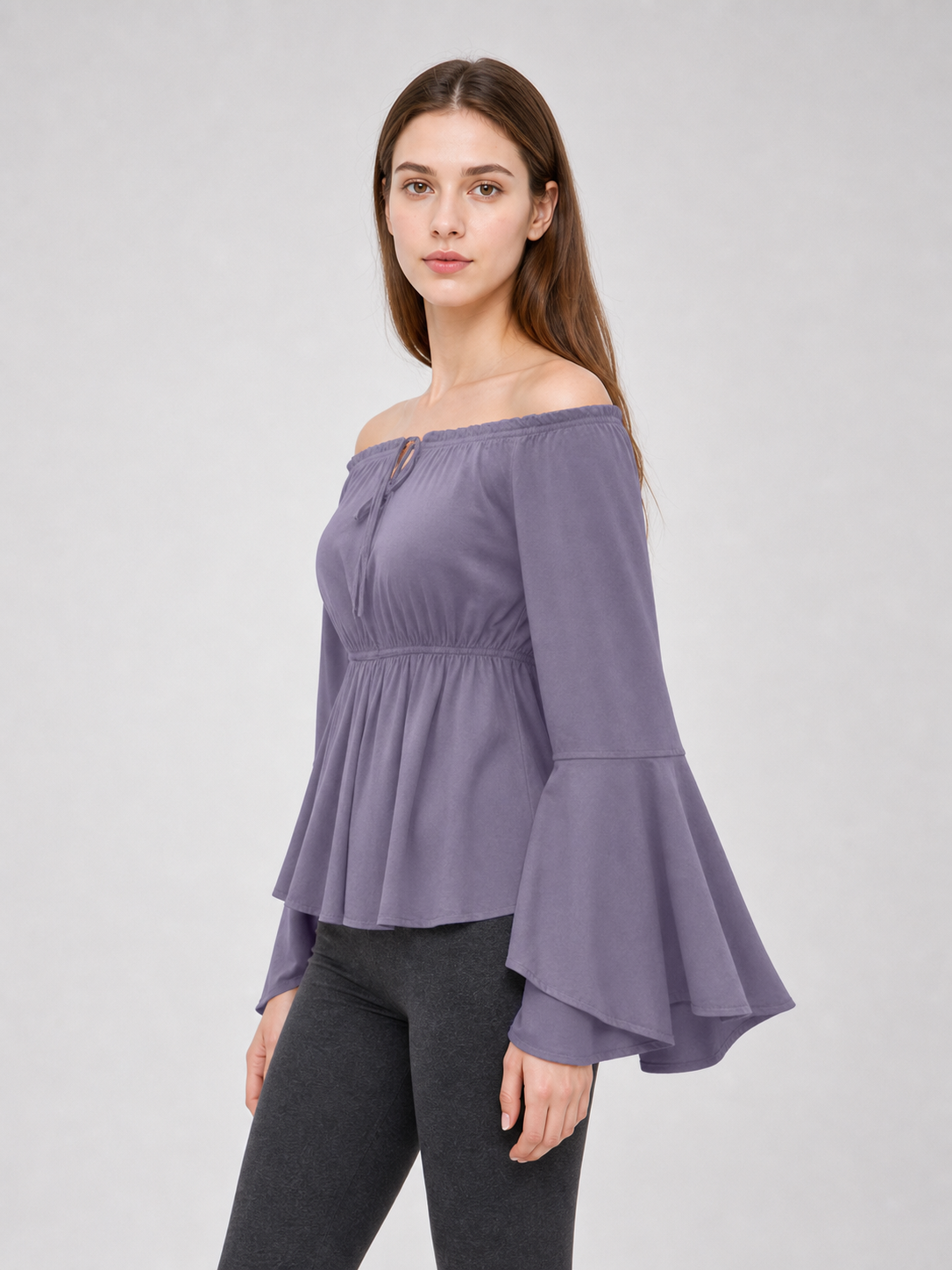 Off-the-shoulder blouse with flared sleeves