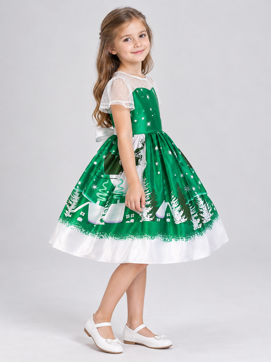 Festive Children's Dress with Winter Print side view