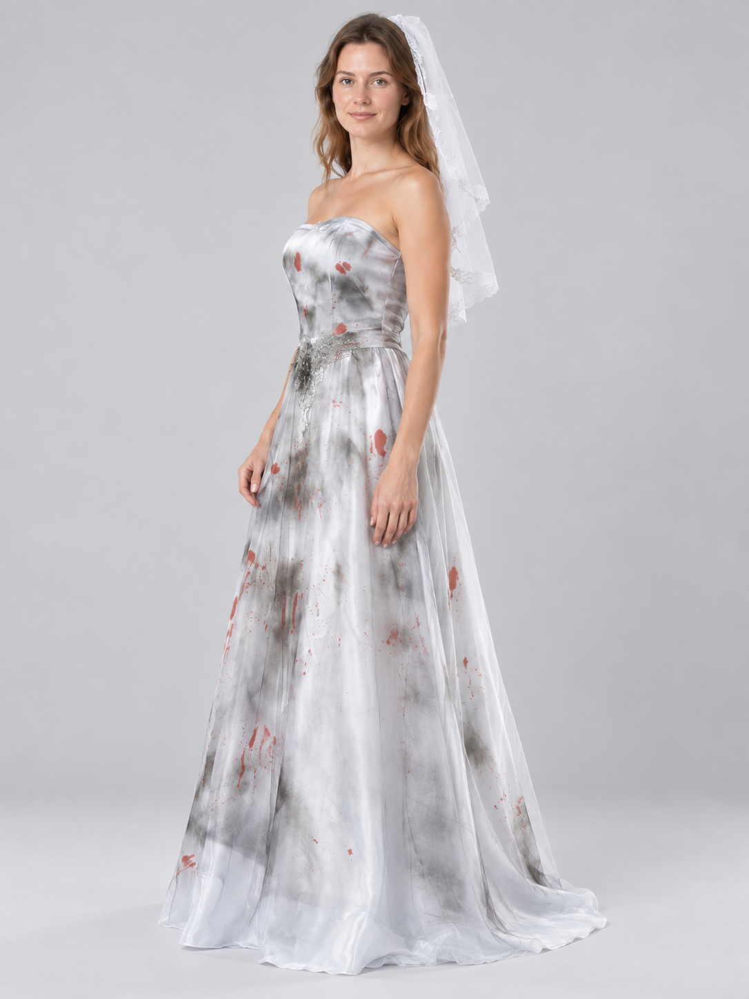 Ghost Bride Carnival Costume with White Lace Veil