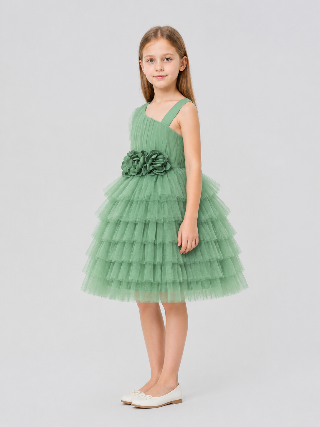 Girls' Party Tutu Dress with Tulle and Roses side view