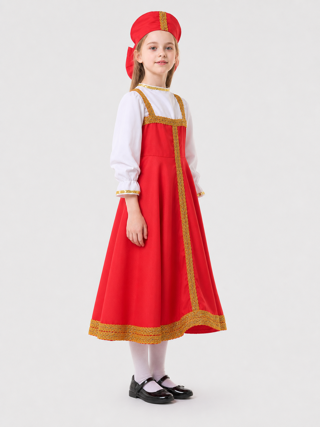 Red Russian Folk Costume with Kokoshnik side view