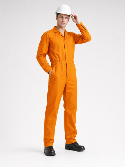 Orange Long-Sleeve Utility Jumpsuit