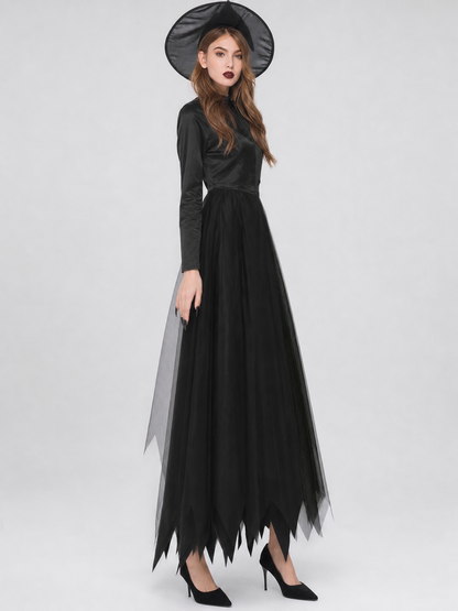 Witch Costume Dress: Long Black Dress with a High Collar