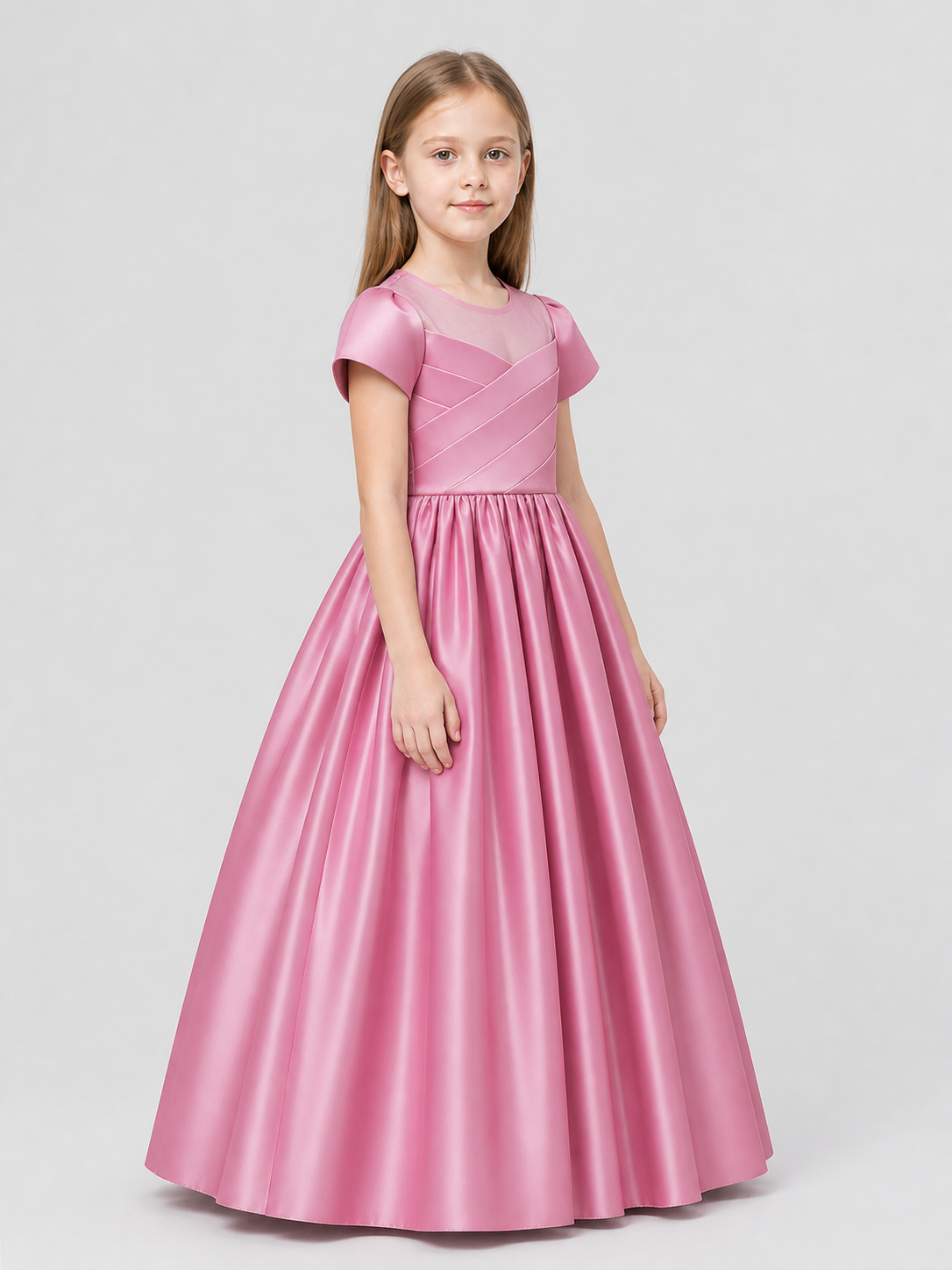 Long, Full Pink Princess Dress for Girls side view