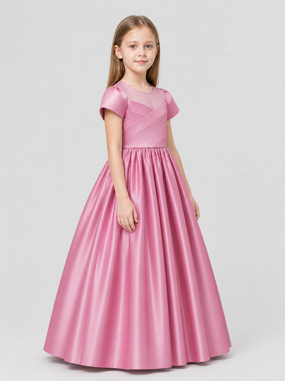 Long, Full Pink Princess Dress for Girls side view