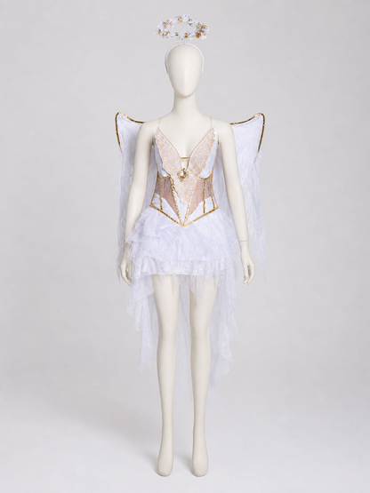 White-and-Gold Angel Costume with Wings and Halo