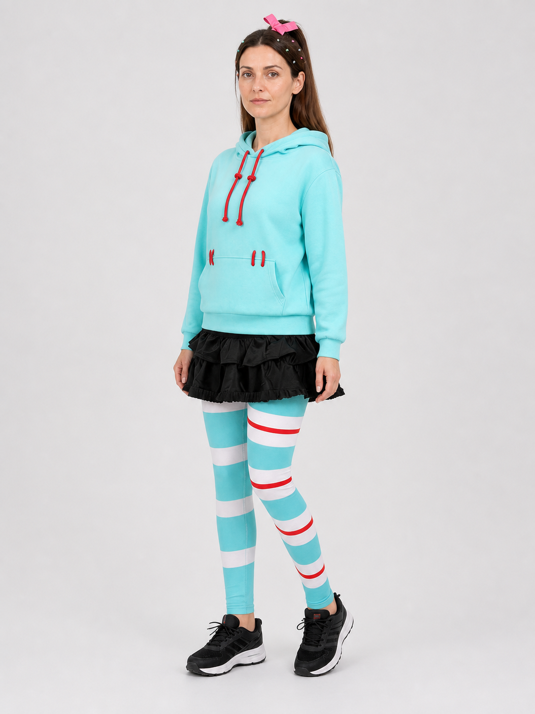 Vanellope von Schweetz Cosplay Costume, Hoodie and Skirt Shorts side view