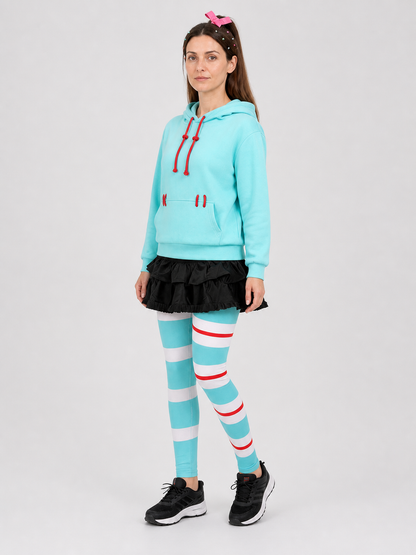 Vanellope von Schweetz Cosplay Costume, Hoodie and Skirt Shorts side view