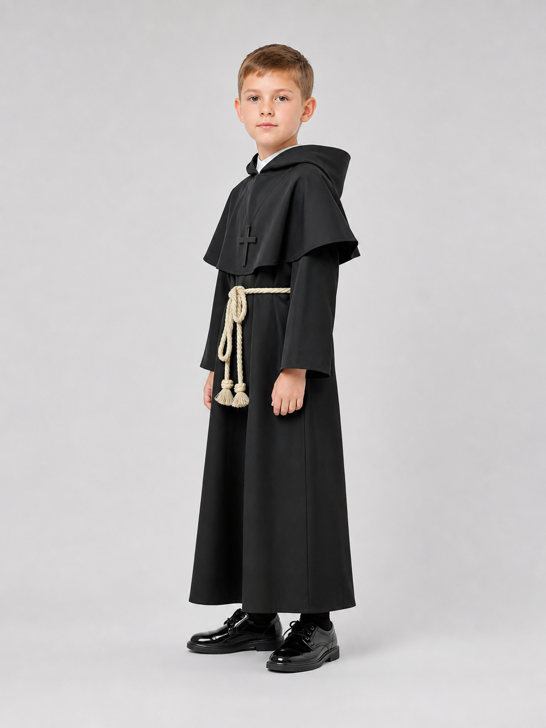 Black Hooded Costume Robe with Belt